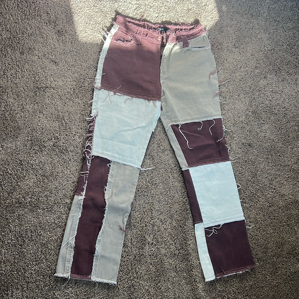 Jaded London brown patch boyfriend jeans